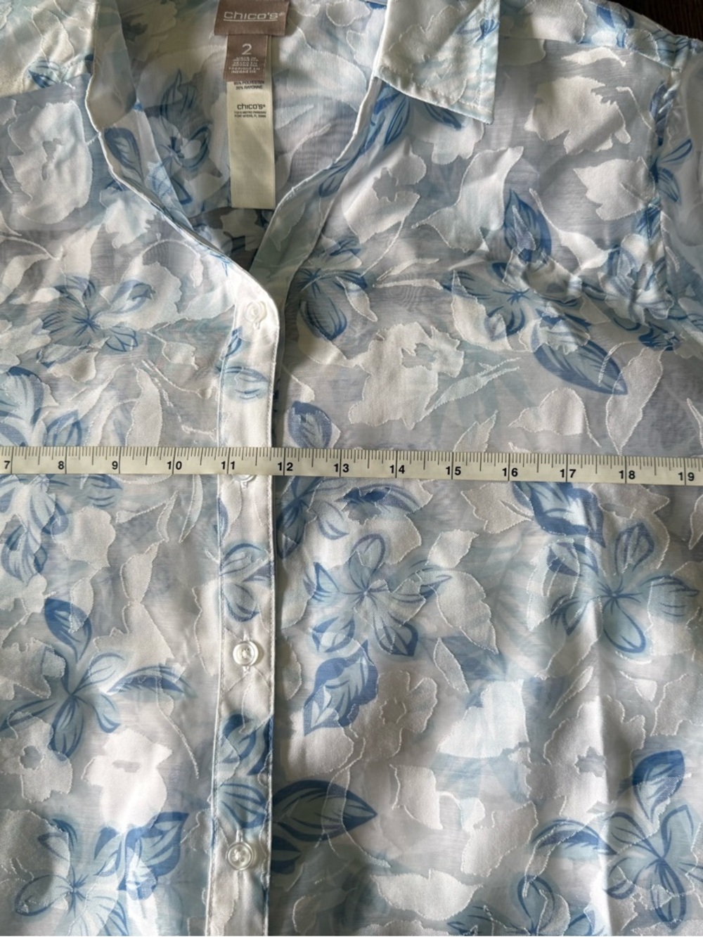 Chico's White Button-Front Top with Blue Floral Pattern - Picture 7 of 7